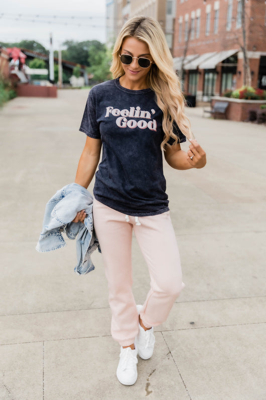 Feeling Good Graphic Mineral Black Tee