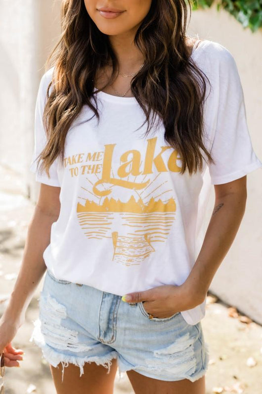 Take Me To The Lake White Graphic Slouchy Tee