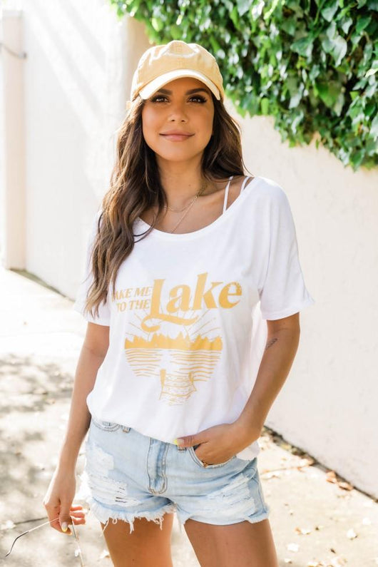 Take Me To The Lake White Graphic Slouchy Tee