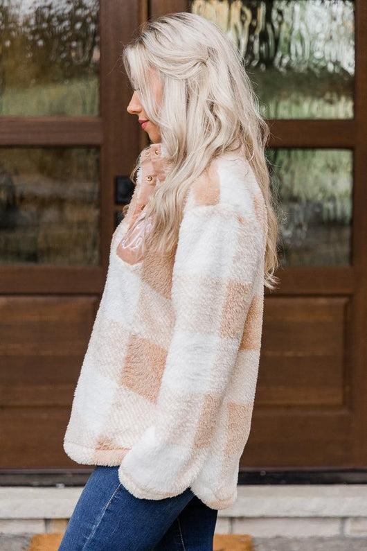 All Snowed In Monogram Tan Plaid Pullover