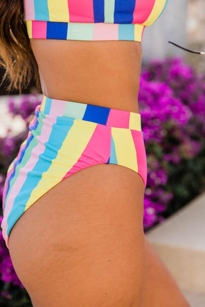 Rainbow Dreams Rainbow Stripe High Waisted Bikini Bottoms
