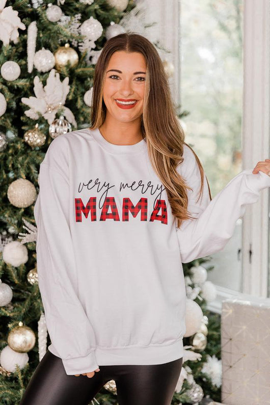 Very Merry Mama Graphic White Sweatshirt