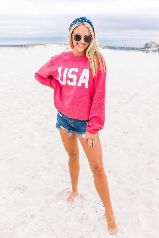 Jersey USA Graphic Red Corded Sweatshirt