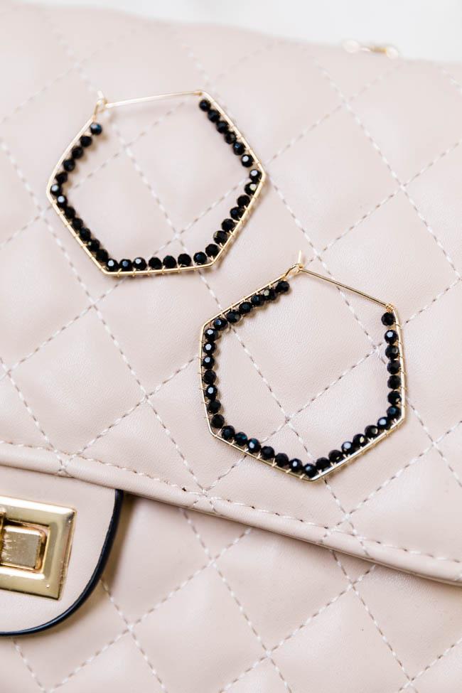 Sundown Romance Black Beaded Hexagon Earrings