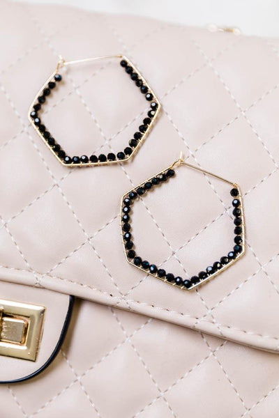 Sundown Romance Black Beaded Hexagon Earrings