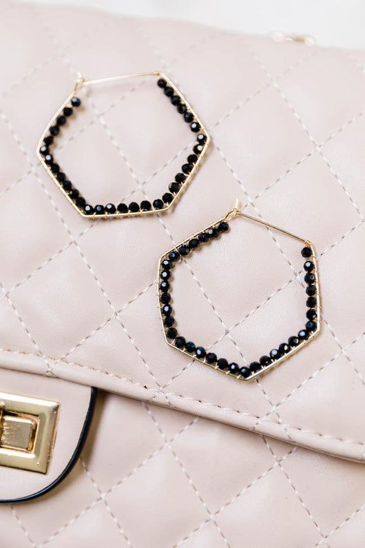 Sundown Romance Black Beaded Hexagon Earrings