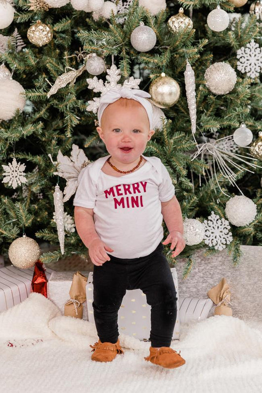 Merry Mini White Graphic Onesie