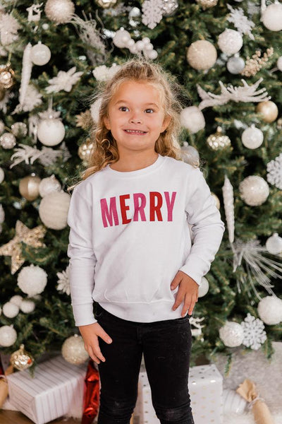 Kids Colorful Merry White Graphic Sweatshirt