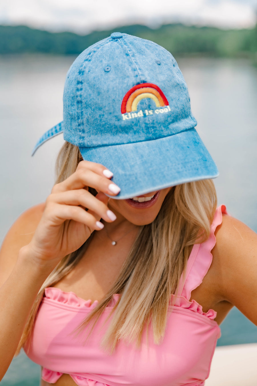 Kind Is Cool Embroidered Baseball Cap Denim