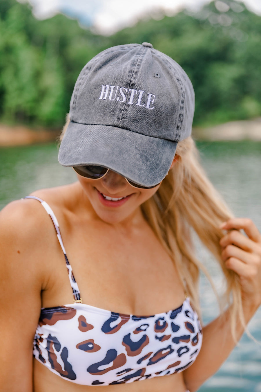 Hustle Embroidered Baseball Cap Charcoal