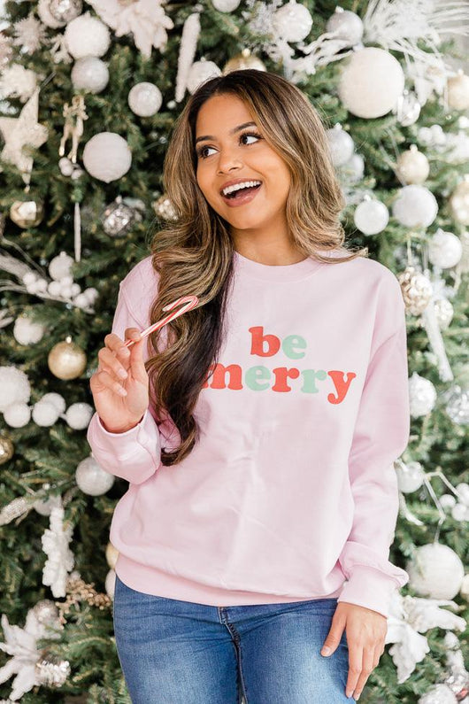 Be Merry Multi Graphic Pink Sweatshirt