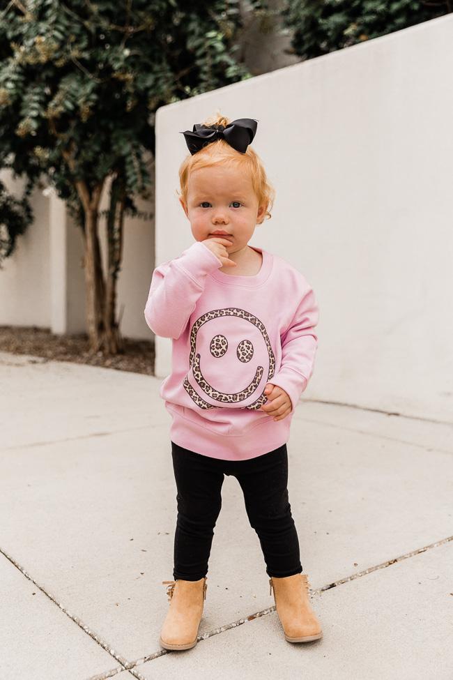 Animal Print Smiley Face Toddler Graphic Sweatshirt