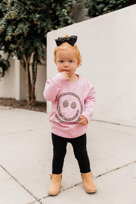 Animal Print Smiley Face Toddler Graphic Sweatshirt