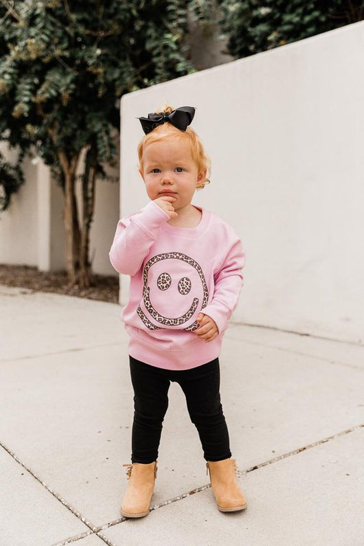 Animal Print Smiley Face Toddler Graphic Sweatshirt