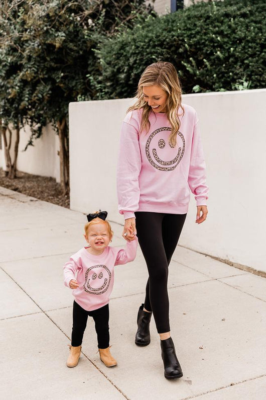 Animal Print Smiley Face Toddler Graphic Sweatshirt