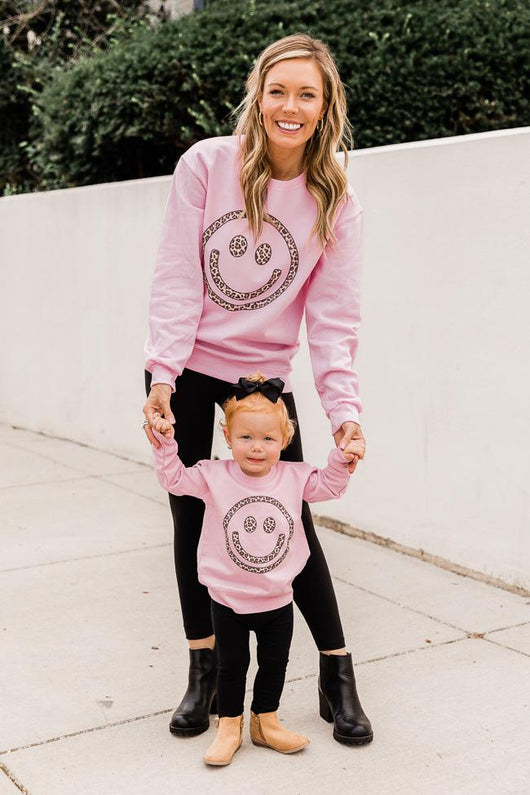 Animal Print Smiley Face Pink Graphic Sweatshirt
