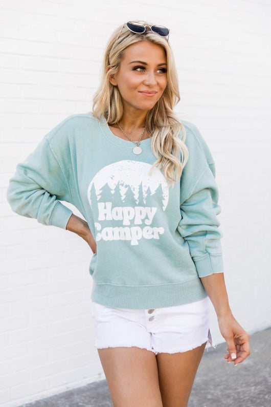 Happy Camper Graphic Mint Sweatshirt