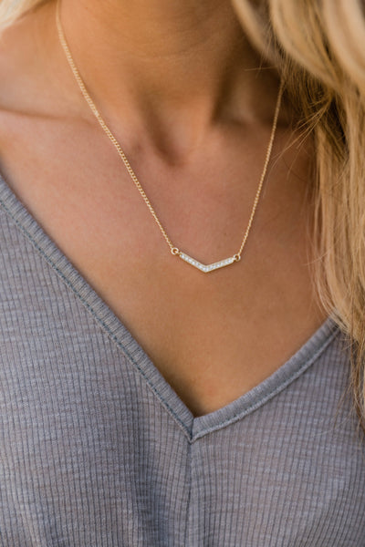 Raise The Bar Rhinestone Necklace Gold