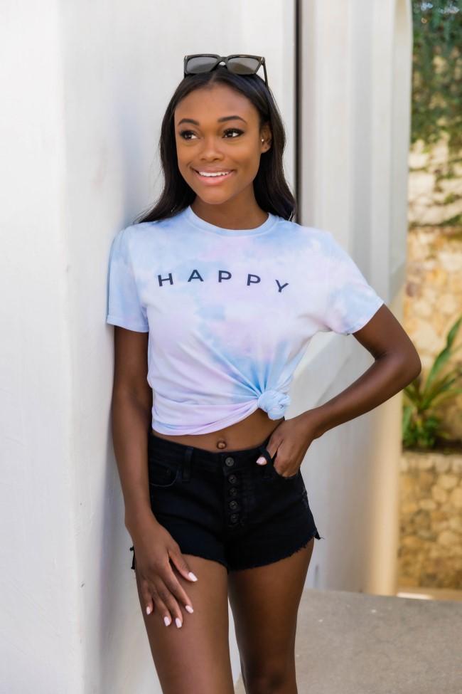 Happy Spaced Tie Dye Purple Graphic Tee