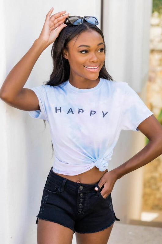Happy Spaced Tie Dye Purple Graphic Tee