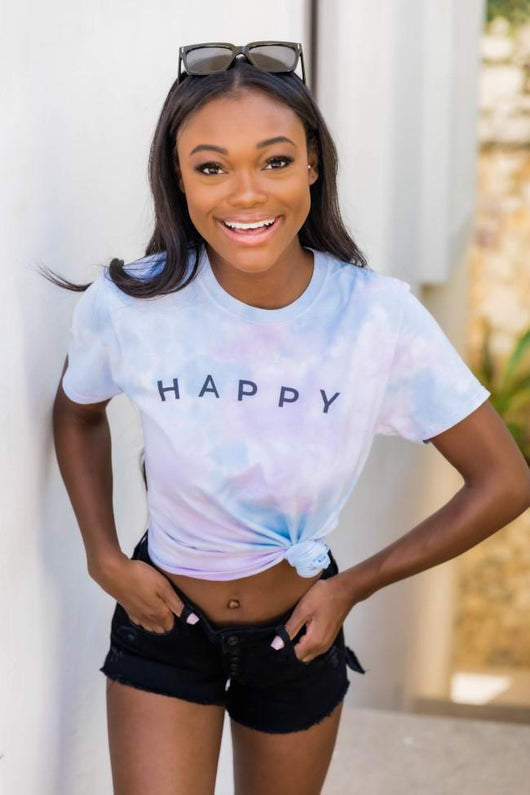 Happy Spaced Tie Dye Purple Graphic Tee