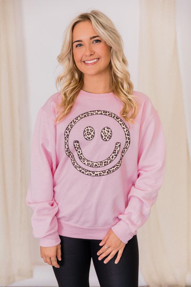 Animal Print Smiley Face Pink Graphic Sweatshirt