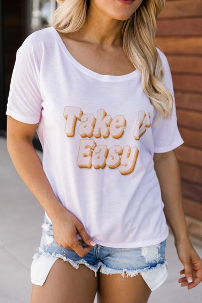 Take It Easy White Graphic Slouchy Tee