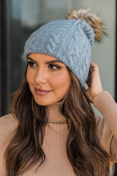 Off In The Distance Blue Pom Beanie