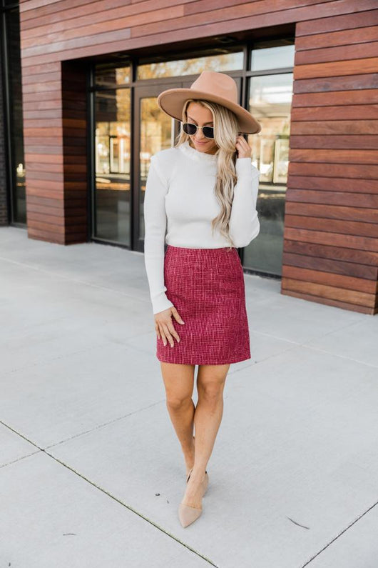 Lonely Heart Tweed Maroon Skirt