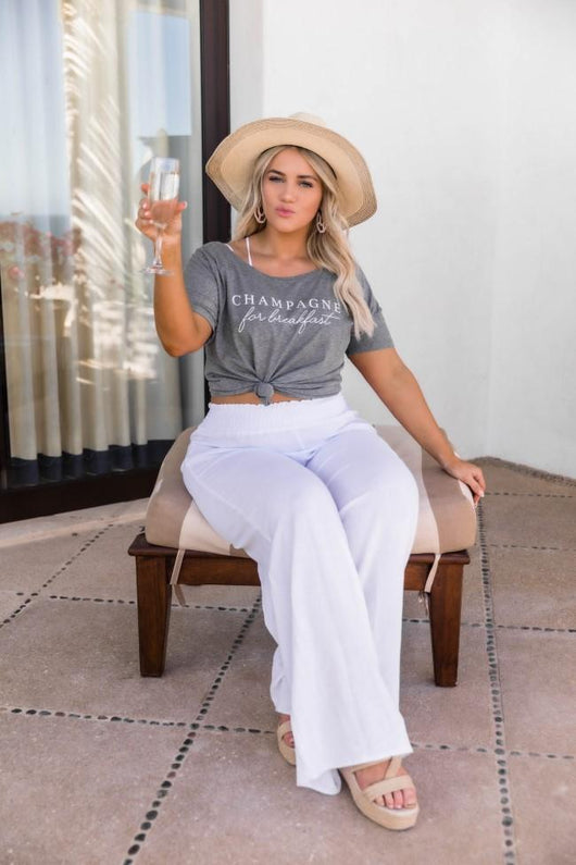 Champagne For Breakfast Grey Slouchy Graphic Tee