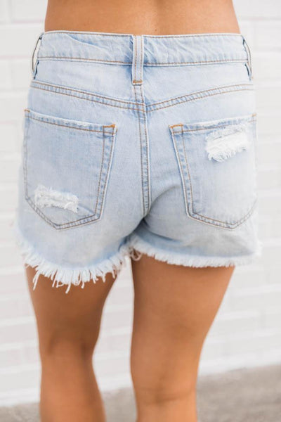 Our Love Collides Distressed Light Wash Shorts