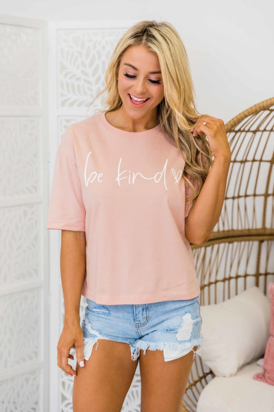 Be Kind Cropped Graphic Tee Dusty Peach