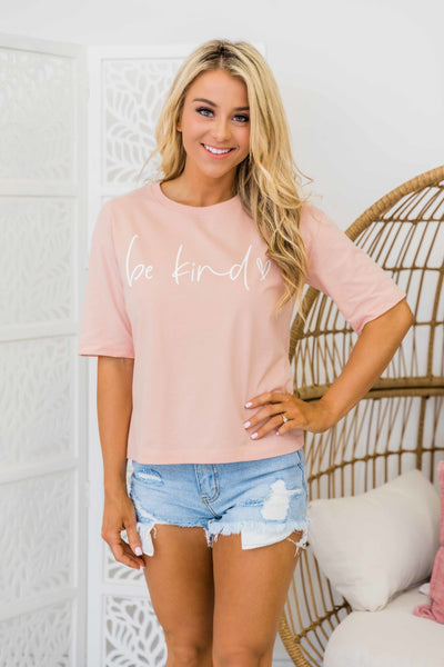 Be Kind Cropped Graphic Tee Dusty Peach