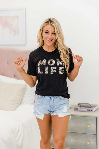 Animal Print Mom Life Graphic Tee Black