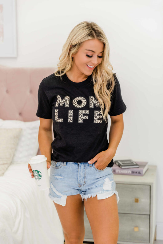 Animal Print Mom Life Graphic Tee Black