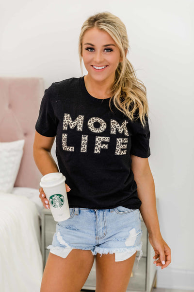 Animal Print Mom Life Graphic Tee Black