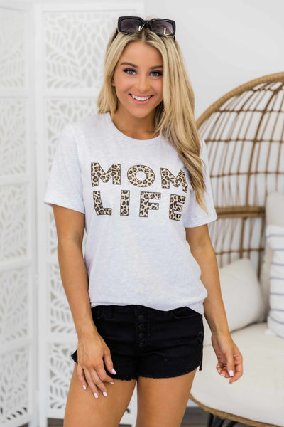 Mom Life Leopard Print Design Graphic Tee Ash