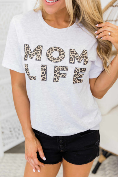 Mom Life Leopard Print Design Graphic Tee Ash