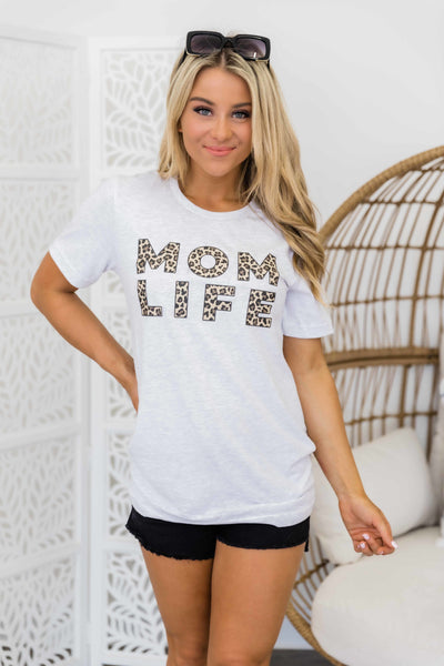 Mom Life Leopard Print Design Graphic Tee Ash