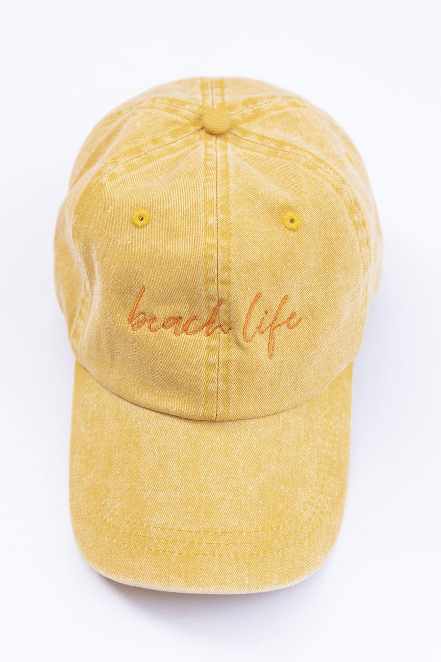 Beach Life Script Embroidered Mango Baseball Cap