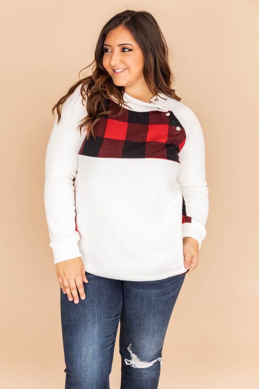 Dear To My Heart White/Red Plaid Pullover