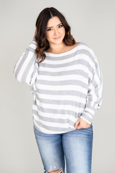 Keep On Waiting Grey Striped Pullover