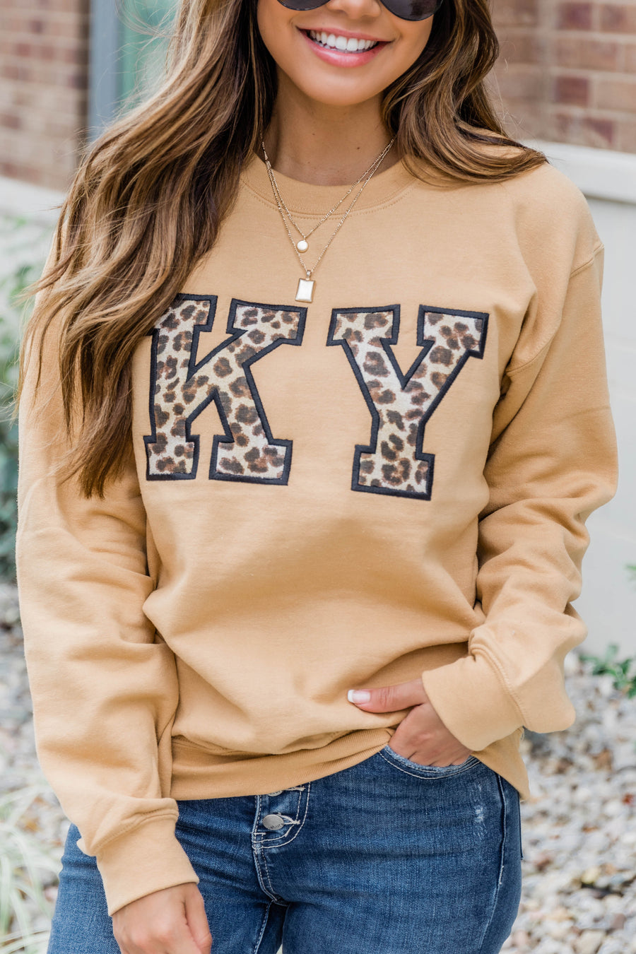 Leopard Print State Letter Applique Gold Sweatshirt