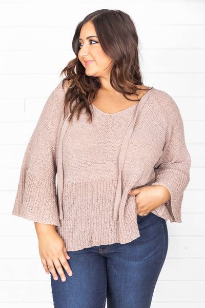 Fireside Chats Taupe Bell Sleeve Sweater