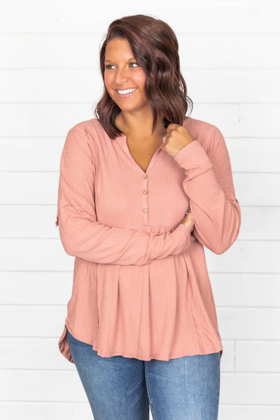 Beautiful Things Waffle Knit Blouse Coral