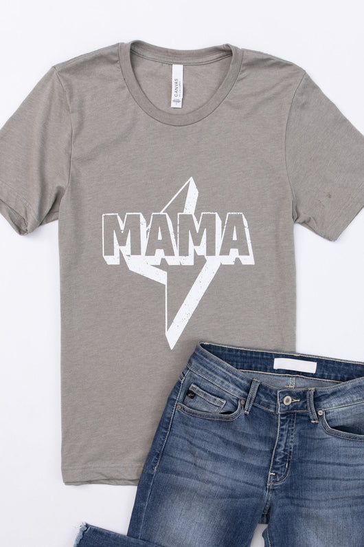 Mama Lightning Bolt Graphic Heather Stone Tee