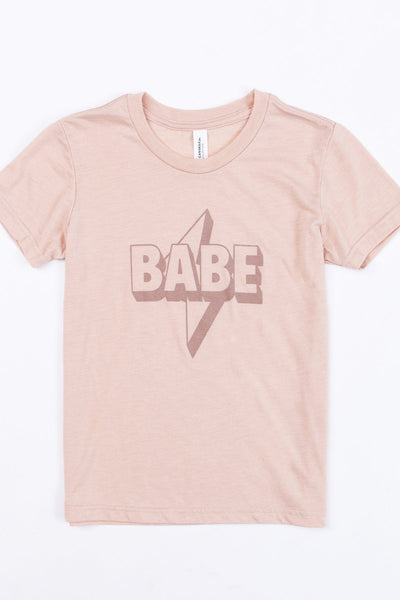Babe Lightning Bolt Graphic Baby Tee Peach