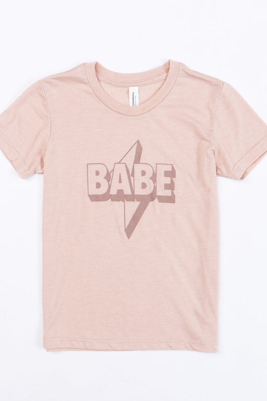 Babe Lightning Bolt Graphic Baby Tee Peach
