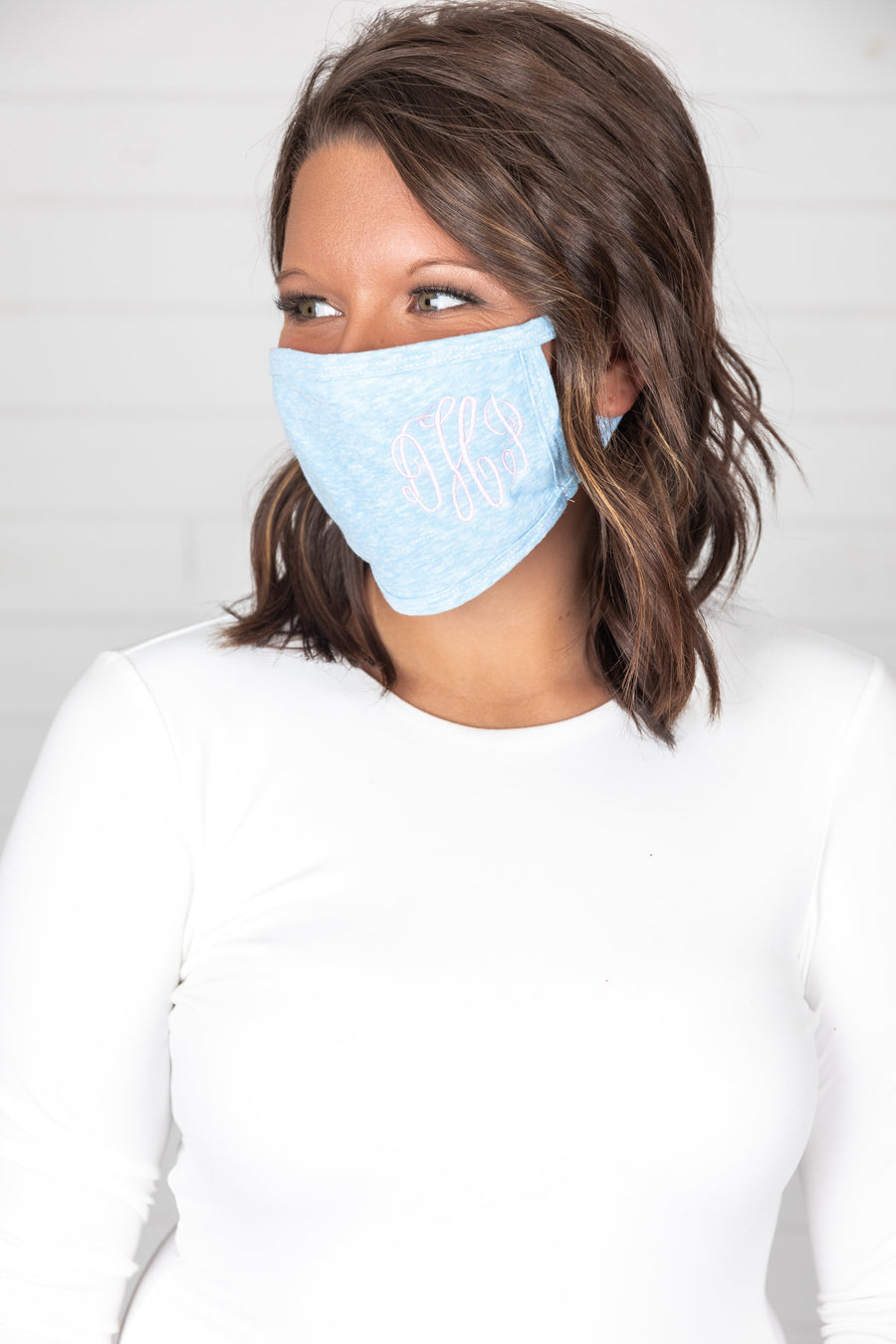 Monogrammed Light Blue Mask