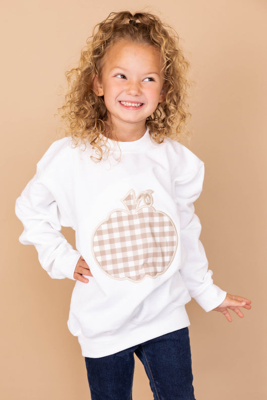 Kids Plaid Pumpkin Applique White Sweatshirt
